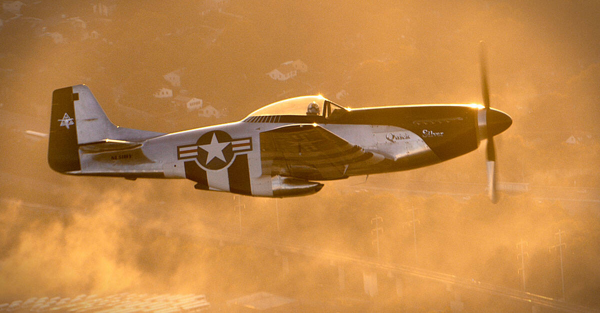 P-51-P-51 flies in sunslight U.S. Air Force Tattoo