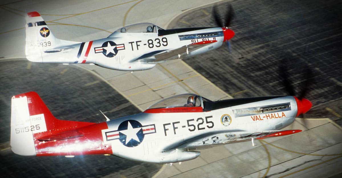 P-51-P-51 practicing formation flying during a USAF Heritage Conference 2002 training flight