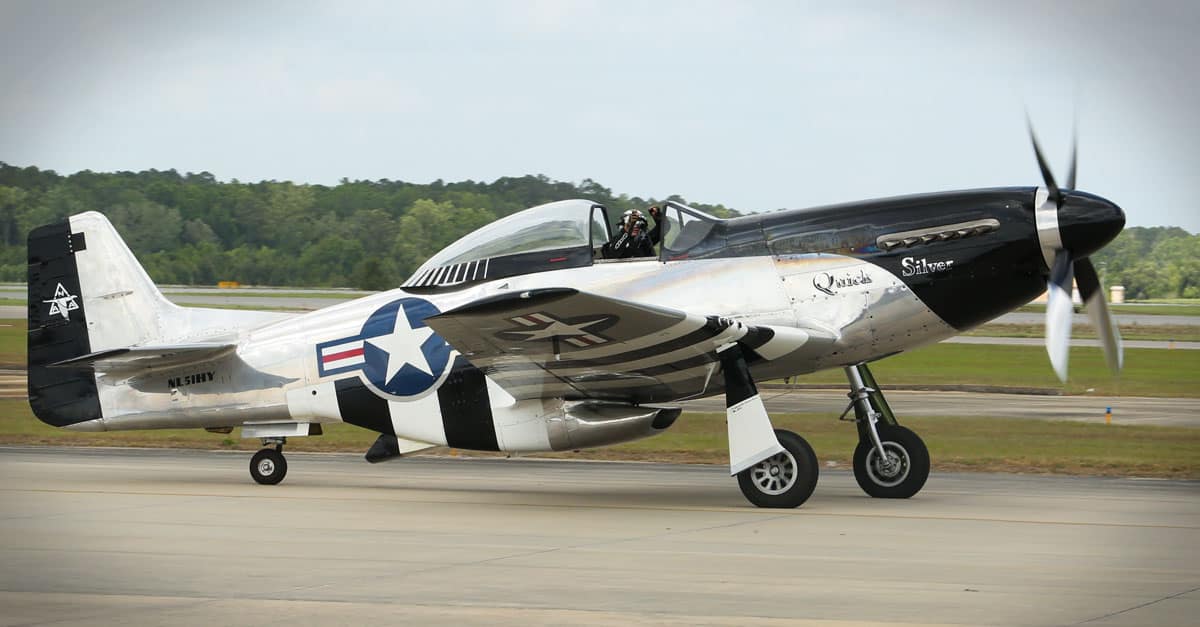 P-51-Scott “Scooter” Yoak returns from performing in his P-51D Mustang aircraft during the 2017 MCAS Beaufort Air Show