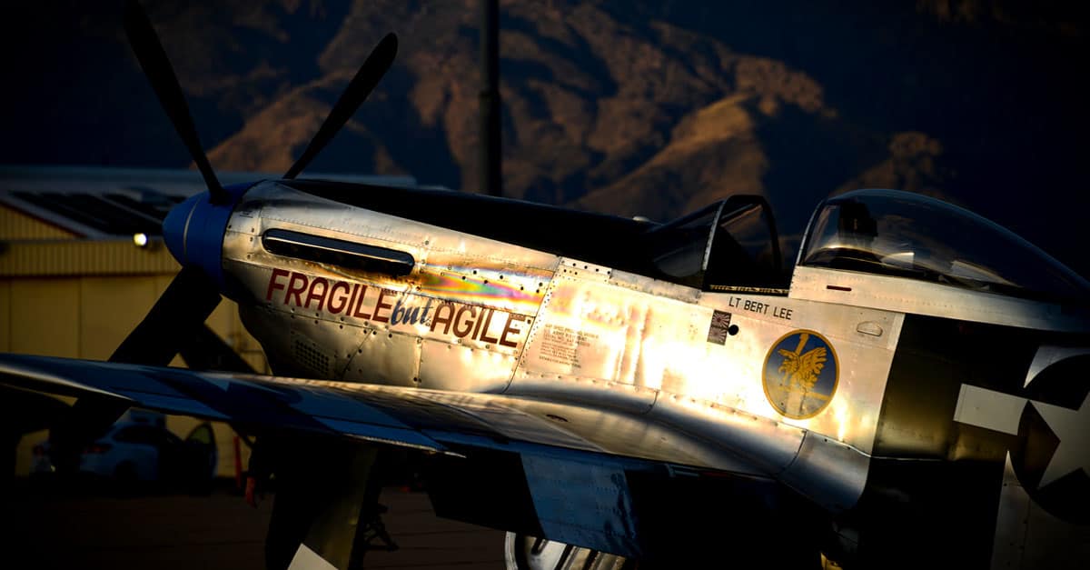 P-51-The P-51 Mustang “Fragile but Agile” sits on the flightline after the first day of the 2016 Heritage Flight Training and Certification Course-U.S. Air Force