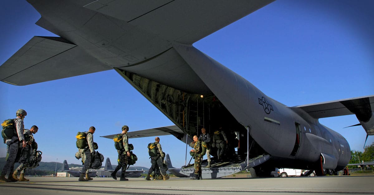C-130_Airmen and Army paratroopers load into a new C-130J Super Hercules for the first personnel drop from Ramstein Air Base, Germany